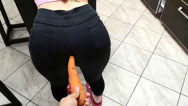 Young Unsatisfied Hot Wife Is Eager for a Big Cock and I told her to fuck her with the carrot in her ass