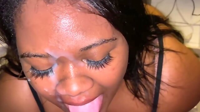 My Black Girl Facial Cumshot Compilation! She Deepthroats Daddys Bwc And Loves The Cum