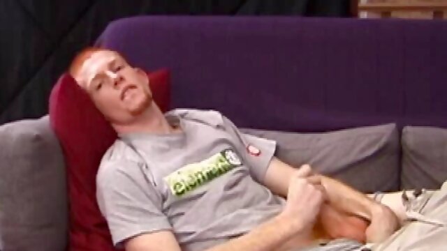 Redhead Tristian hasnt cum in three days so he cant wait to fight back. In a few seconds this cute young guy is already naked, jerking off his cock and spinning on the couch.