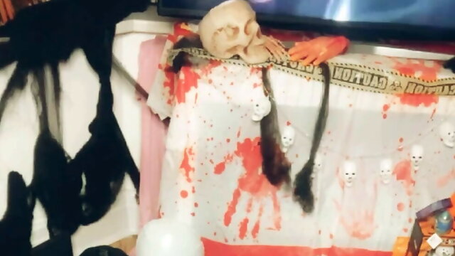 Zombie girl fucks herself in her coffin 