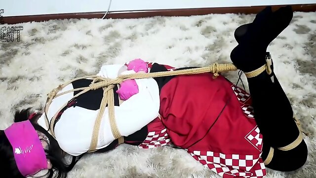 Chinese bondage - Li Ya hogtied & tape gagged