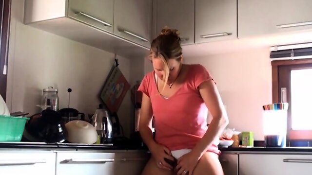 Delicious Hairy Blonde Mature Masturbating In Kitchen