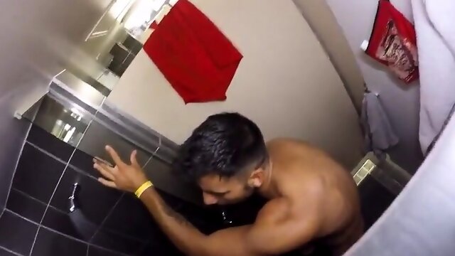 Str8 spy guy in hostel shower jerk part 2
