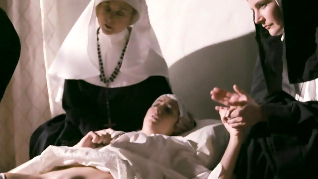 Lesbian nun masturbating and fingering