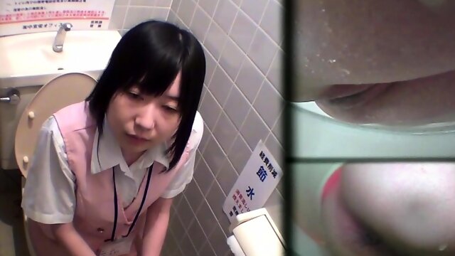 Asian teen pees in toilet