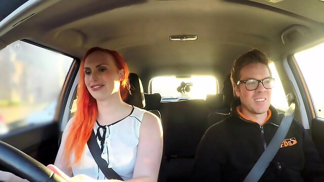 Fake Driving School Tattooed redhead craves a big cock