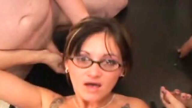 Brunette With Cum On Her Glasses At Tampa Bay Gangbang