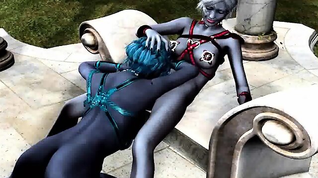 3D cartoon alien lesbian babe gets licked outdoors