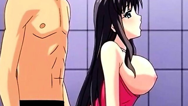 Swimsuit anime bigboobs poking from behind