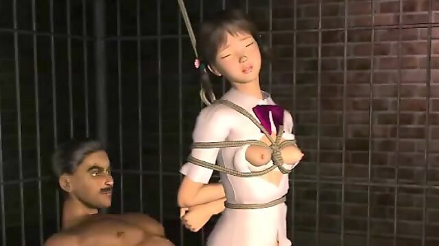 Tied up 3D anime cutie gets fucked