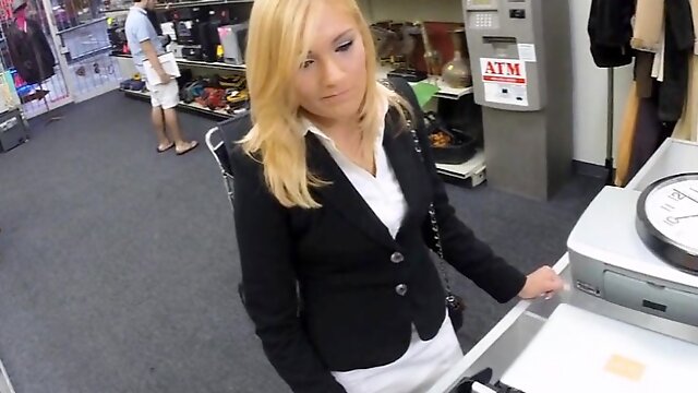 Sexy blonde milf pounded at the pawnshop to earn money