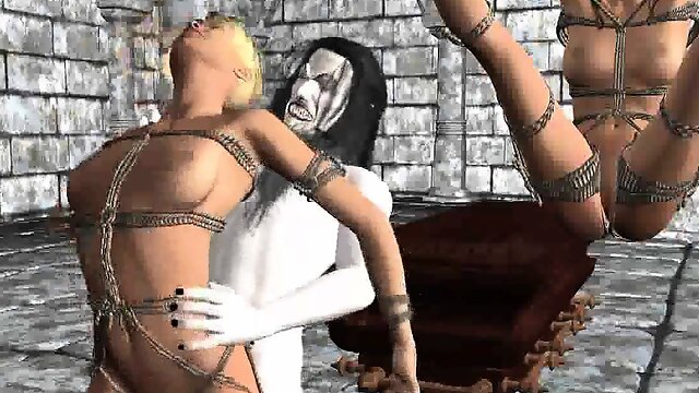 Tied up 3D blonde babe getting fucked by a vampire