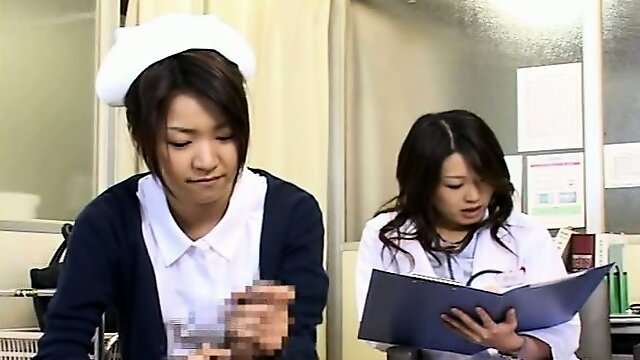 Subtitled CFNM Japanese milf doctor and nurse handjob
