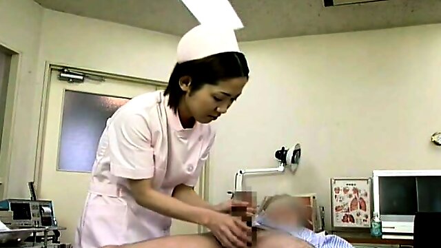 Subtitles CFNM Japanese nurse measuring handjob cumshot