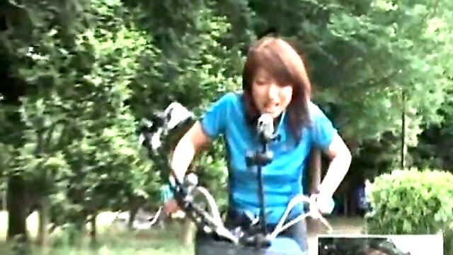 Asian teen sweeties riding bikes with dildos in their cunts