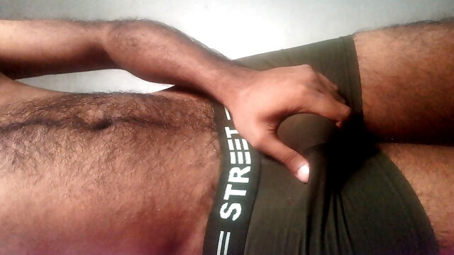 Black hairy daddy big cock masturbation on underwear 