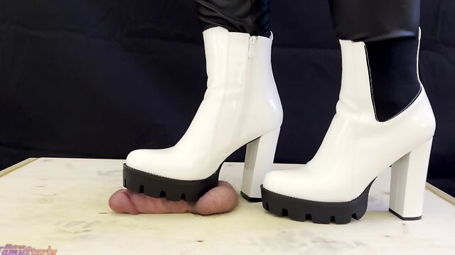 White Dangerous Heeled Boots Crushing and Trampling Slave's Cock - 3 POV, CBT