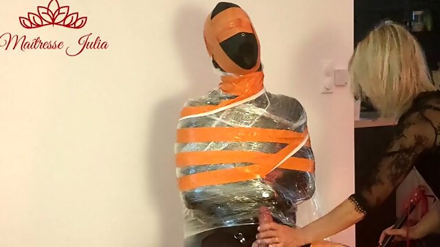 Mistress Julia - Femdom Footjob Bondage with socks and leggins