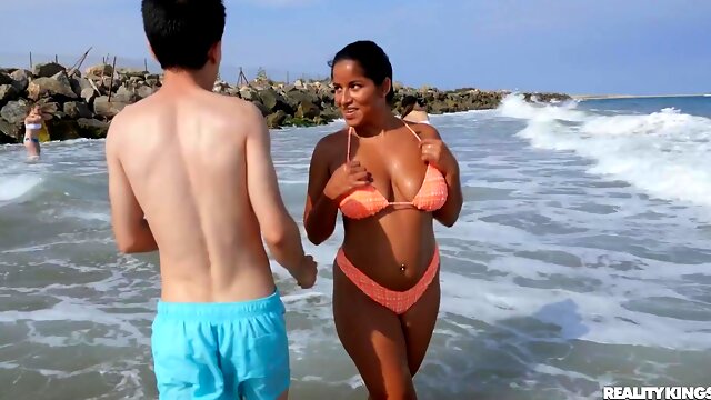 Sex on the beach with busty MILF Amy Amor