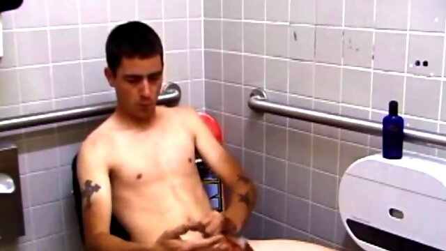 The public restroom is Dans favorite place to masturbate. He flips through a few porn magazines while stroking his oiled cock. When hes ready to cum, Dan cums on his skateboard.