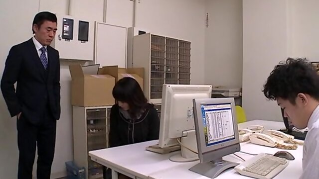 Asian office woman is feeling horny and obedient