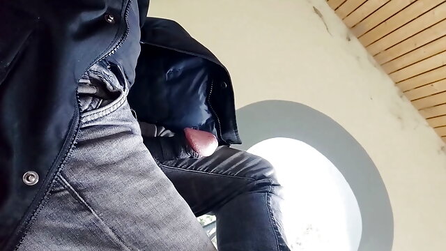 I walk in Public with my almost black painted an bondage Cock out of my Pants, Cock flash fun