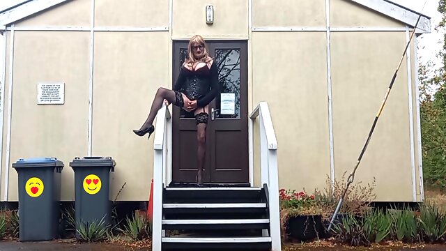 Tranny Masturbating Outdoors At The Hut