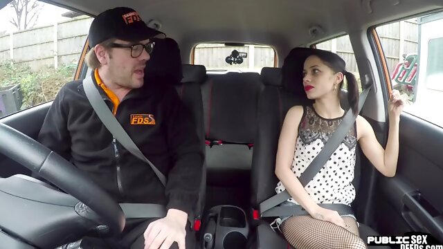 Inky little slut in public fucked in the car outdoors by a tutor