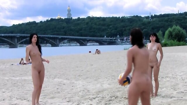 Bombastic young nudists nude volleyball