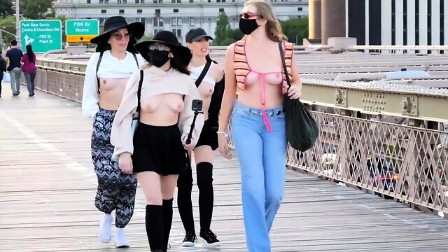 Naughty amateur babes flashing their lovely tits in public