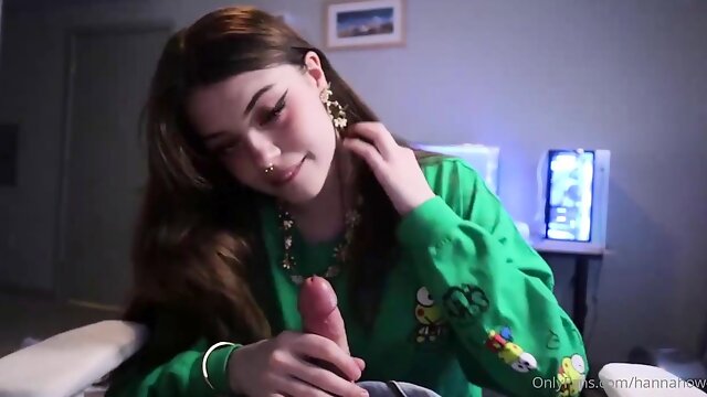 Cute girl with perky tits sucks a cock and gets facialized