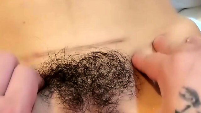 Japanese teen has a hard cock making her hairy pussy happy