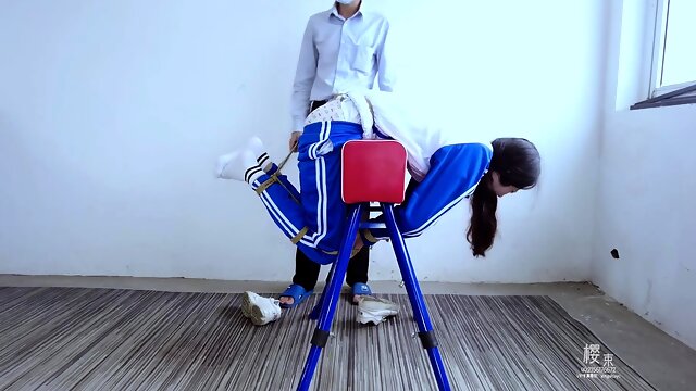 Pigtailed Asian schoolgirl gets tied up and spanked hard