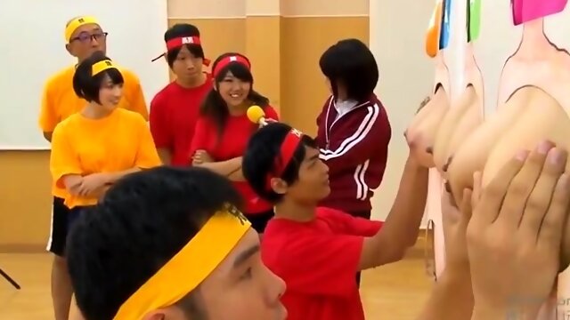 Wild boys and girls having fun in a kinky Japanese gameshow