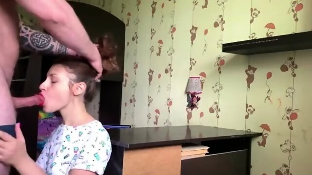 Pretty Russian teen gets her pussy rammed hard and creampied