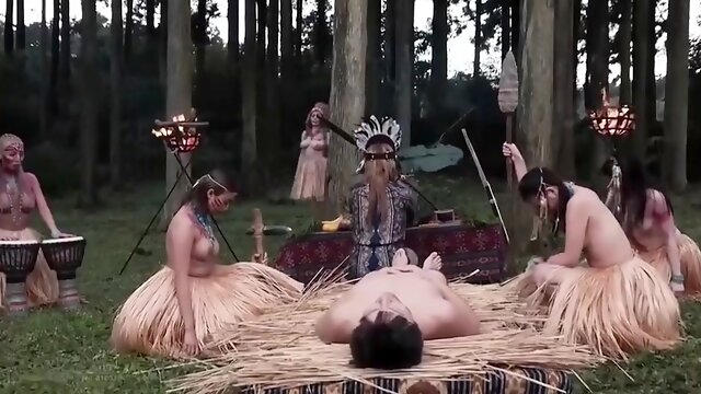 Kinky Oriental babes enjoying wild group sex in the outdoors 