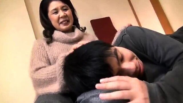Lovely Japanese granny fucked and creampied by a young guy