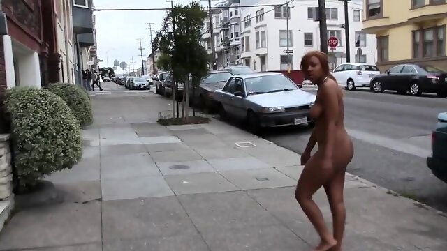 Busty Latina with a fabulous booty walks naked around town 