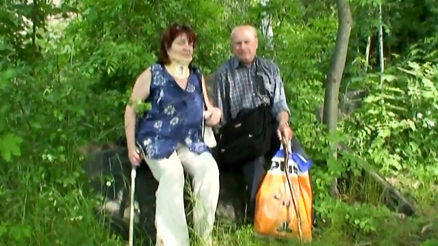 Horny Russian granny delivers a great blowjob in the woods