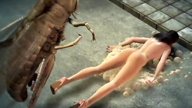 Sexy slender 3D cutie has a hung bug drilling her honey hole