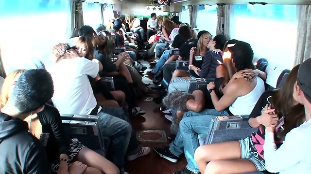 Kinky Japanese friends engage in wild group sex on the bus