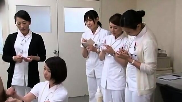 Lustful Asian nurses satisfy their intense desire for cock