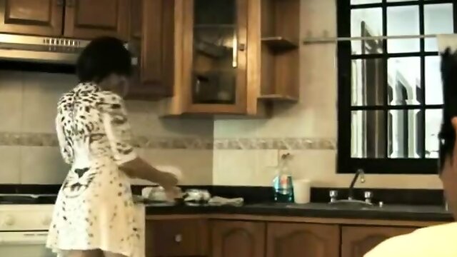 Voluptuous housewife gets fucked doggystyle in the kitchen