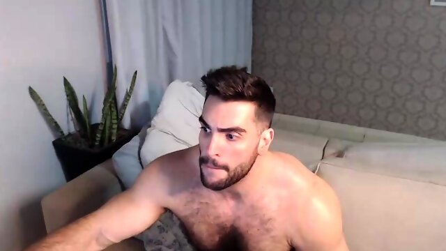 Horny gay hunk solo jerking fun