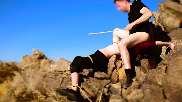 Extreme face sitting on rocks with piss drinking and caning