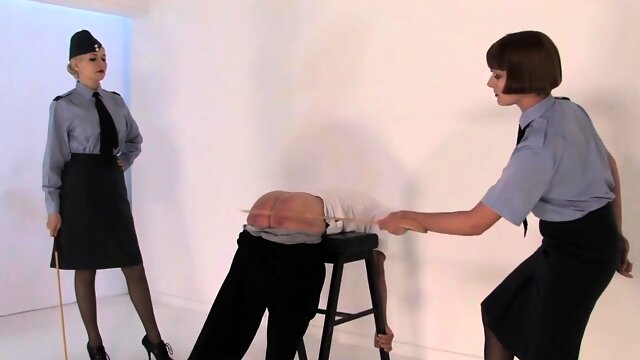 Corporal femdoms caning oldman sub together