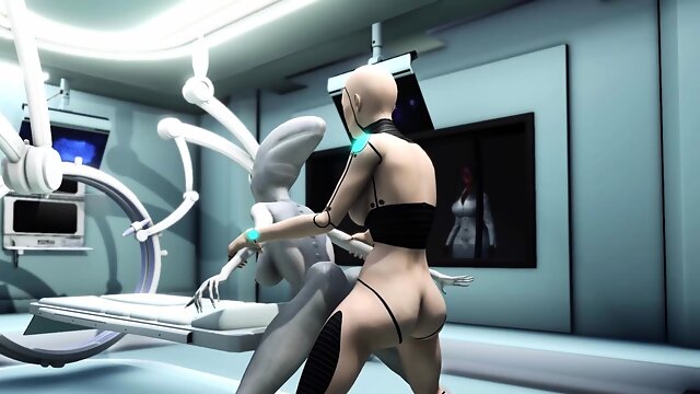 Alien lesbian sex and Female android in the sci-fi lab