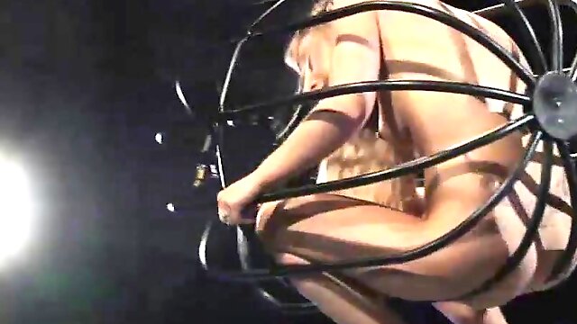 Blonde slave slut hard whipped and machine fucked in bondage