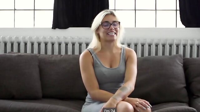 Geeky blonde with a perfect body orgasming on his boner