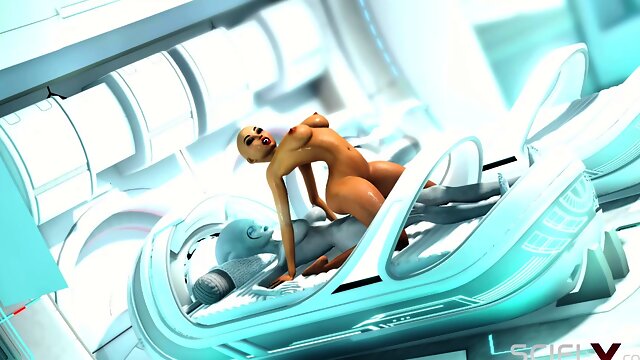 Super alien sex in the sci-fi lab. Futa alien plays with a  hottie